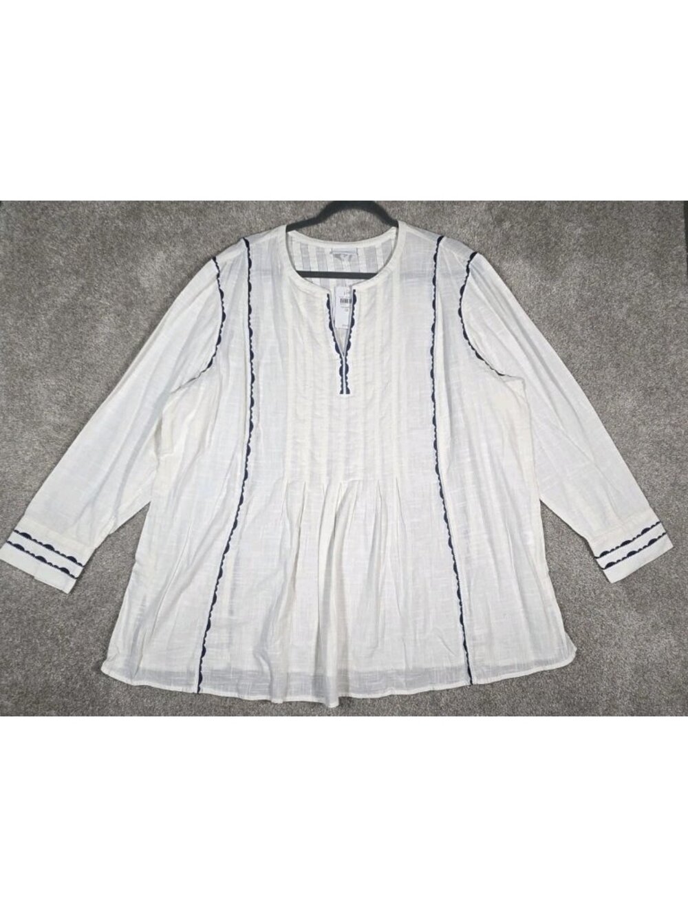 J. Jill Tunic Top Blouse Boho Lagenlook Ivory Embroidered V-Neck Women's 3X NWT
